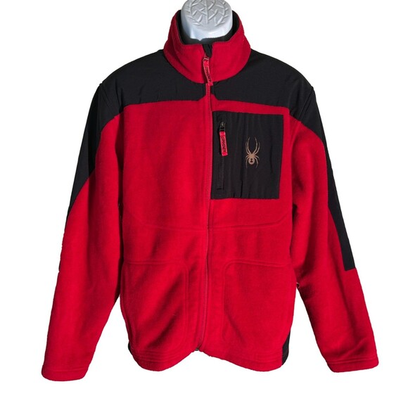 SPYDER Men's Long Sleeve Full Zip Fleece Jacket Red Black Medium - Picture 1 of 6